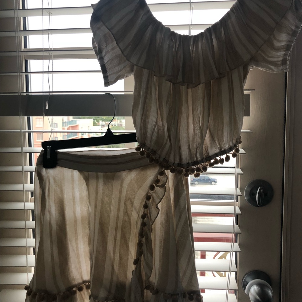 Lovers + Friends Cream and tan Striped Set